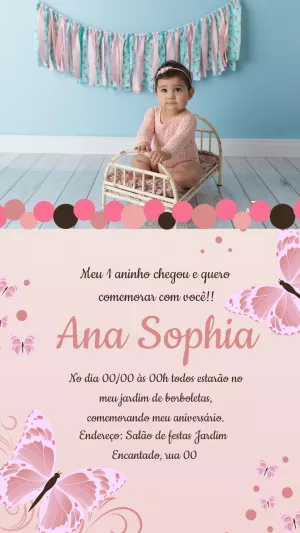 Convite Aniversário Jardim de Borboletas com Foto para Editar
