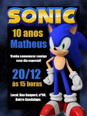 Convite de Aniversário Sonic para Editar Online e Imprimir
