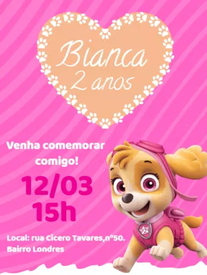Convite Aniversário Skye Patrulha Canina para Editar Online