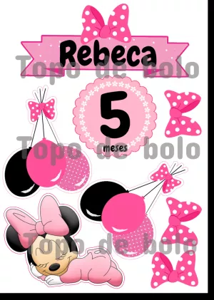 Topo de Bolo Mesversário Minnie Baby para Editar Online