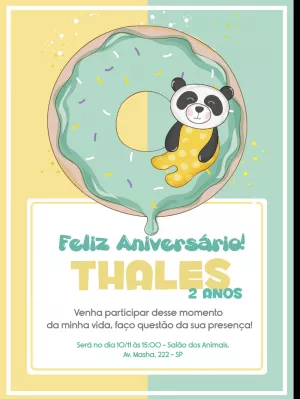 Convite de Aniversário Panda e Donut para Editar Online