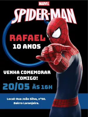 Convite de Aniversário Homem Aranha para Editar Online