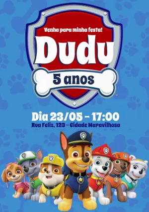 Convite Aniversário Patrulha Canina com a Turma para Editar