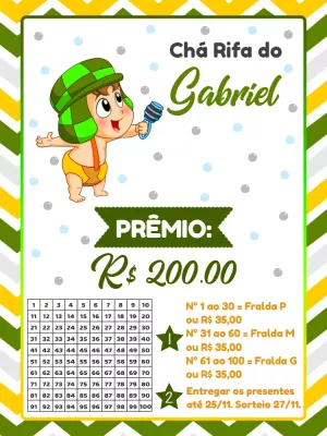Convite Chá Rifa Chaves Baby Editável para Imprimir