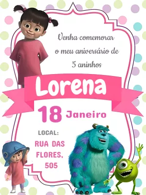 Convite de Aniversário Monstros SA com Personagens para Editar