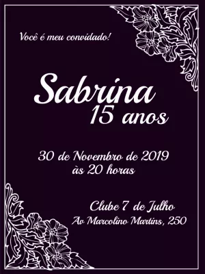 Convite 15 Anos Roxo Floral Elegante para Editar Online