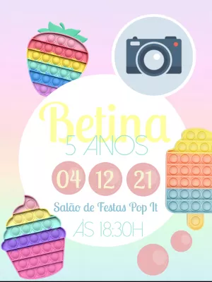 Convite Aniversário Pop It com Foto para Editar Online