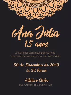 Convite de 15 anos com Mandala Elegante para Editar Online