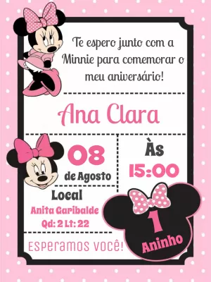 Convite de Aniversário Minnie Rosa para Editar Online
