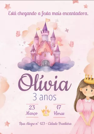 Convite Aniversário Princesa Aquarela para Editar Online