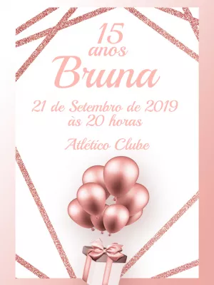 Convite 15 Anos Rosê Gold com Glitter para Editar Online