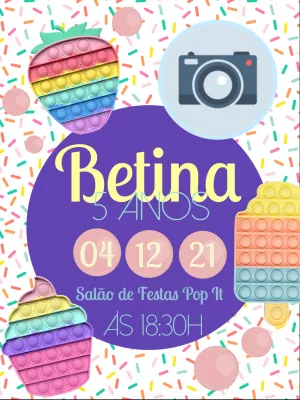 Convite Aniversário Pop It com Foto para Editar Online