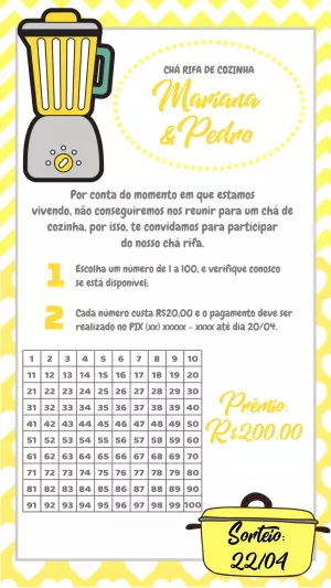 Convite Chá Rifa de Cozinha com Liquidificador para Editar