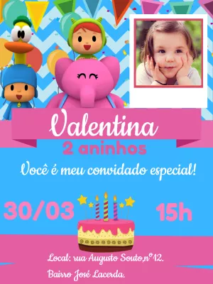 Convite Aniversário Pocoyo com Foto para Editar Online