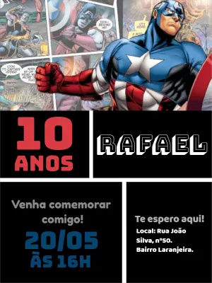 Convite de Aniversário Capitão América para Editar Online