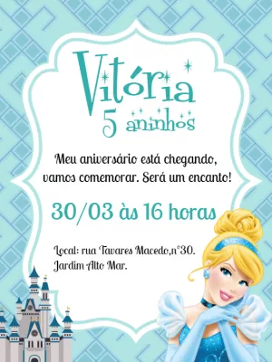 Convite Aniversário Cinderela para Editar Online