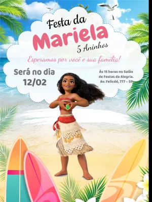 Convite de Aniversário Moana Tropical para Editar Online