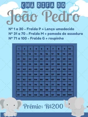 Rifa Chá de Bebê Elefantinho Azul para Editar Online