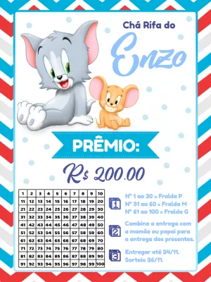 Convite Chá Rifa Tom e Jerry Baby para Editar e Imprimir