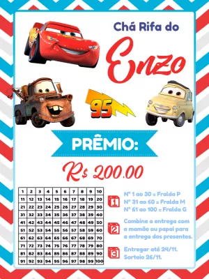 Chá Rifa Carros com Personagens para Editar Online