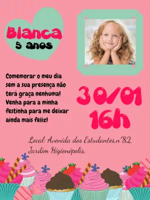 Convite Aniversário Festa Doces com Foto para Editar Online