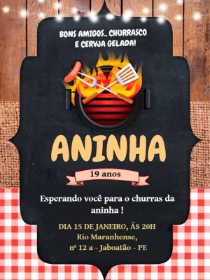 Convite de Aniversário Churrasco Rústico para Editar Online