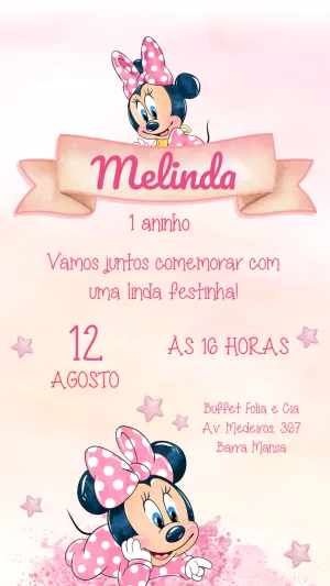 Convite Aniversário Minnie Baby Rosa para Editar Online