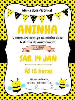 Convite de Aniversário Abelhinha Amarelo para Editar Online
