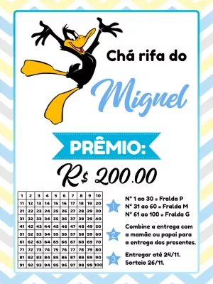 Chá Rifa Patolino para Menino: Convite Editável Online