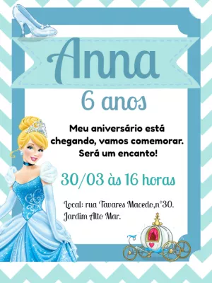 Convite de Aniversário Cinderela Princesa para Editar Online
