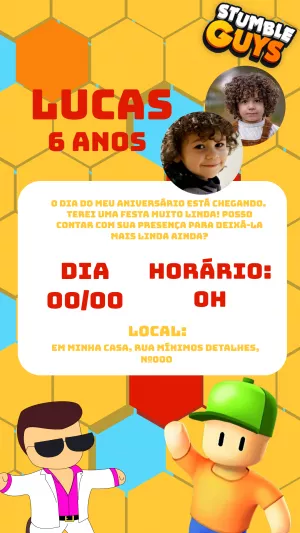 Convite Aniversário Stumble Guys com Foto para Editar Online