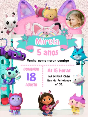 Convite A Casa Mágica da Gabby com Foto para Editar Online