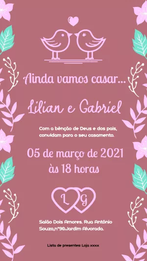Convite de Casamento Floral com Pássaros para Editar Online