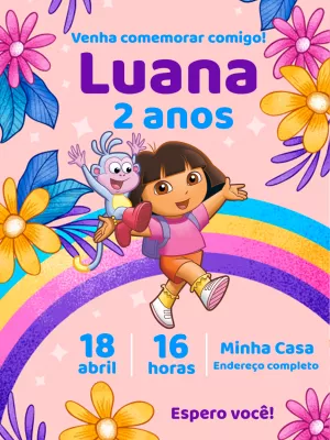 Convite de Aniversário Dora Aventureira para Editar Online