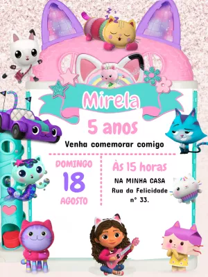 Convite de Aniversário A Casa Mágica da Gabby para Editar