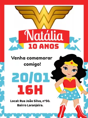 Convite Aniversário Mulher Maravilha para Editar Online