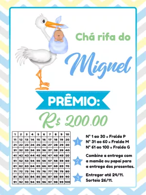 Chá Rifa de Bebê Cegonha Editável para Enviar Online