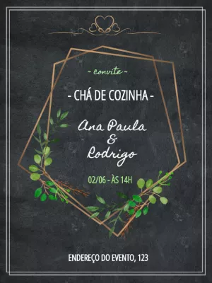 Convite Chá de Cozinha Quadro Negro com Folhas para Editar
