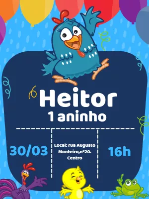 Convite de Aniversário Galinha Pintadinha para Editar Online
