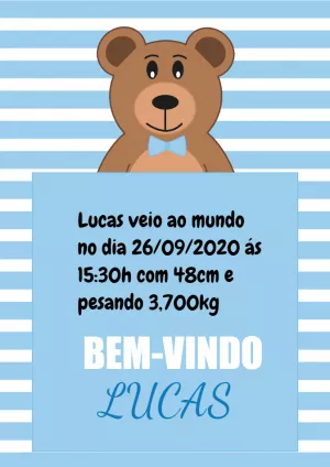 Quadro Nascimento Ursinho Azul para Editar Online