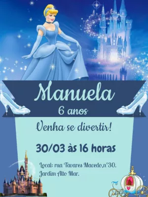 Convite de Aniversário Cinderela para Editar Online