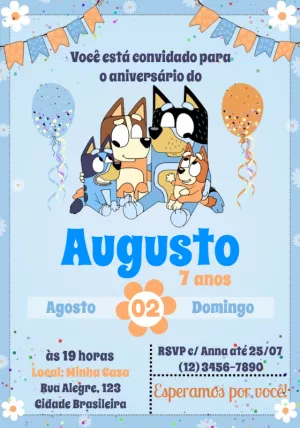 Convite de Aniversário Bluey e Bingo para Editar Online