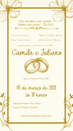 Convite de Casamento Alianças Douradas para Editar Online