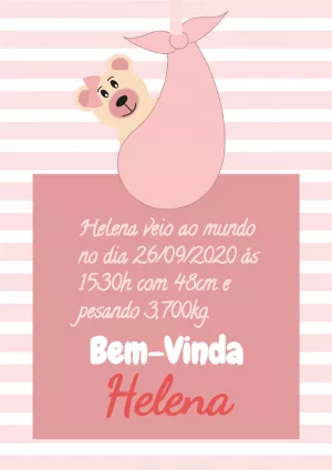Quadro Nascimento Bebê Ursinha Rosa para Editar Online