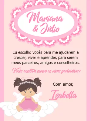Convite Padrinhos de Batismo Menina Anjo para Editar Online