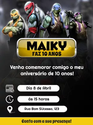 Convite Aniversário Tartarugas Ninja para Editar Online
