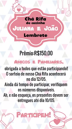 Lembrete de Chá Rifa de Cozinha para Editar Online