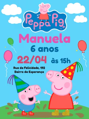 Convite de Aniversário Peppa Pig para Editar Online