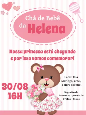 Convite Chá de Bebê Ursinha Princesa para Editar Online