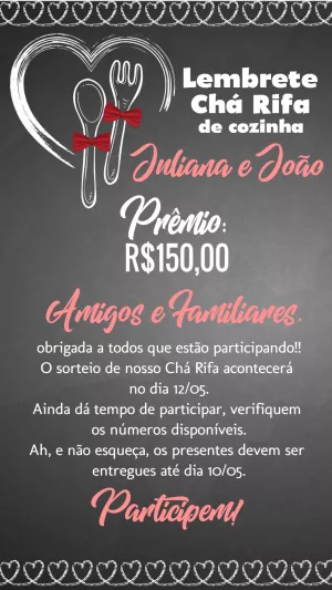 Lembrete para Chá Rifa de Cozinha Editável Online